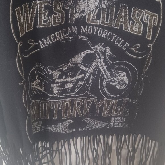 Forever 21 Plus Black West Coast Motorcycles Short Sleeve Fringe Crew Tshirt 1X - Picture 2 of 4